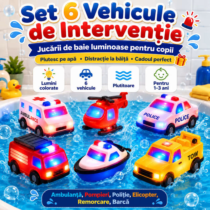 Set de 6 vehicule pentru joacă în apă cu lumini plutitoare