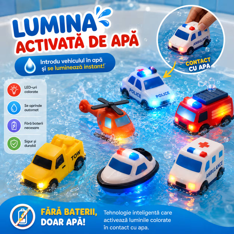 Set de 6 vehicule pentru joacă în apă cu lumini plutitoare