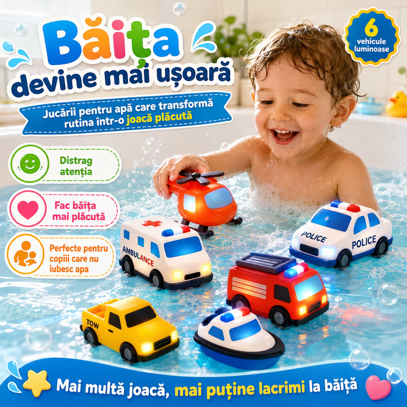 Set de 6 vehicule pentru joacă în apă cu lumini plutitoare