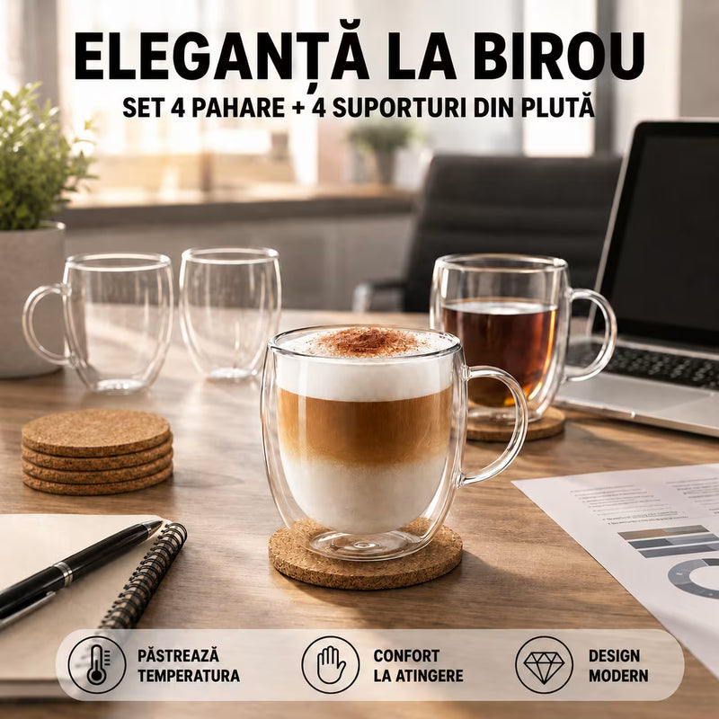 Cani cu perete dublu din sticla borosilicata 250 ml