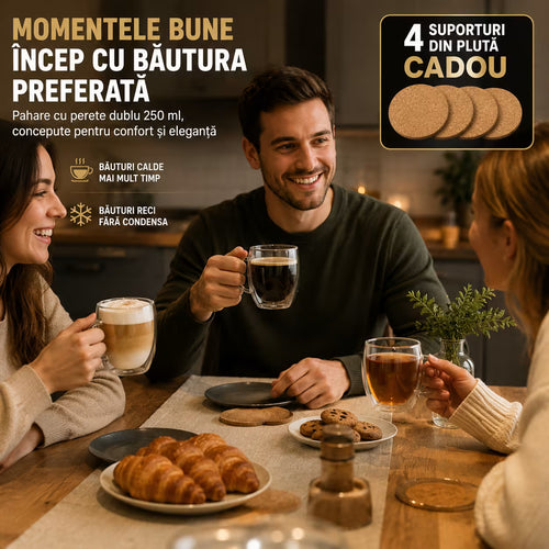 Cani cu perete dublu din sticla borosilicata 250 ml