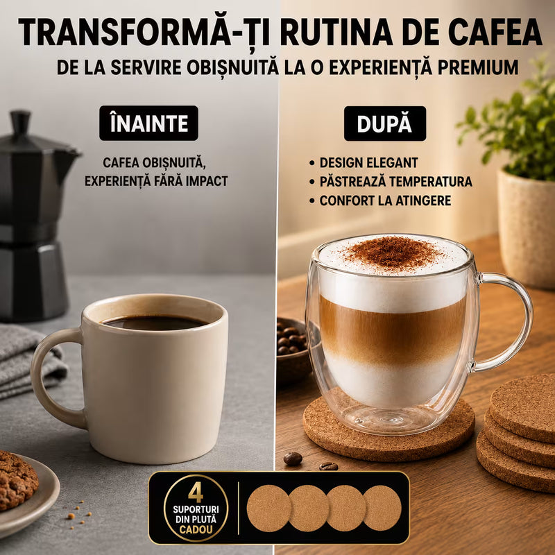 Cani cu perete dublu din sticla borosilicata 250 ml