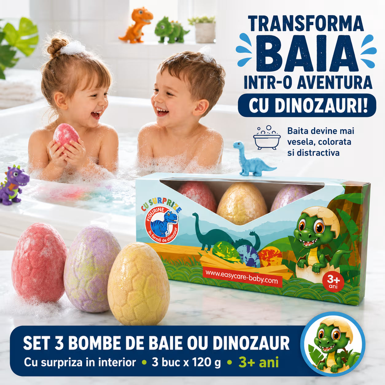 Set 3 bombe de baie ou dinozaur cu surpriza