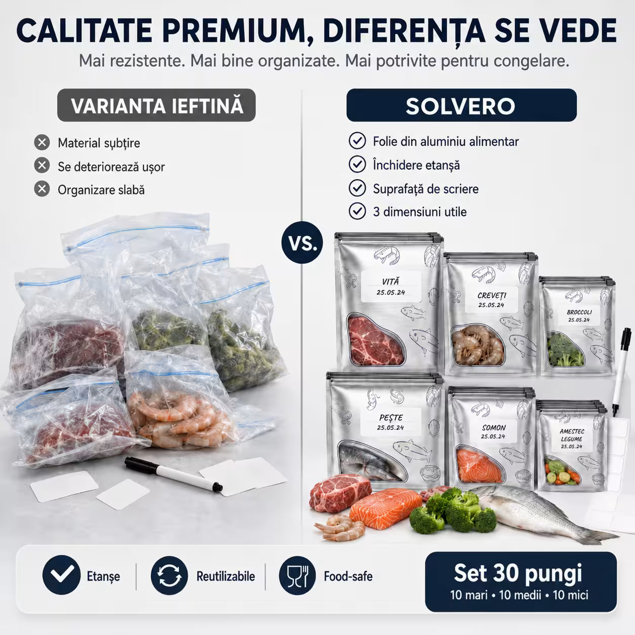 Set 30 pungi 10 mari  10 medii 10 mici