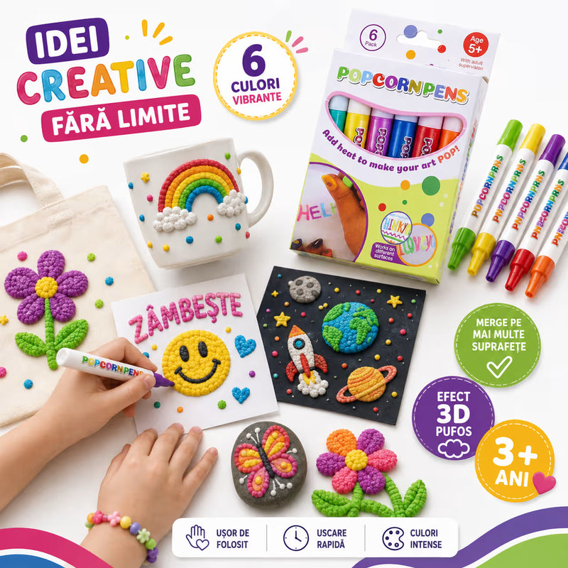 Markere 3D cu vopsea expandabila, 6 culori, pentru copii