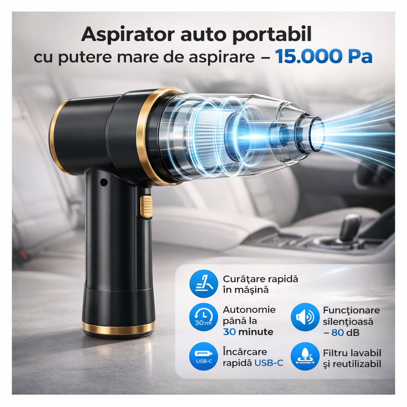 Aspirator portabil pentru mașină, birou și casă