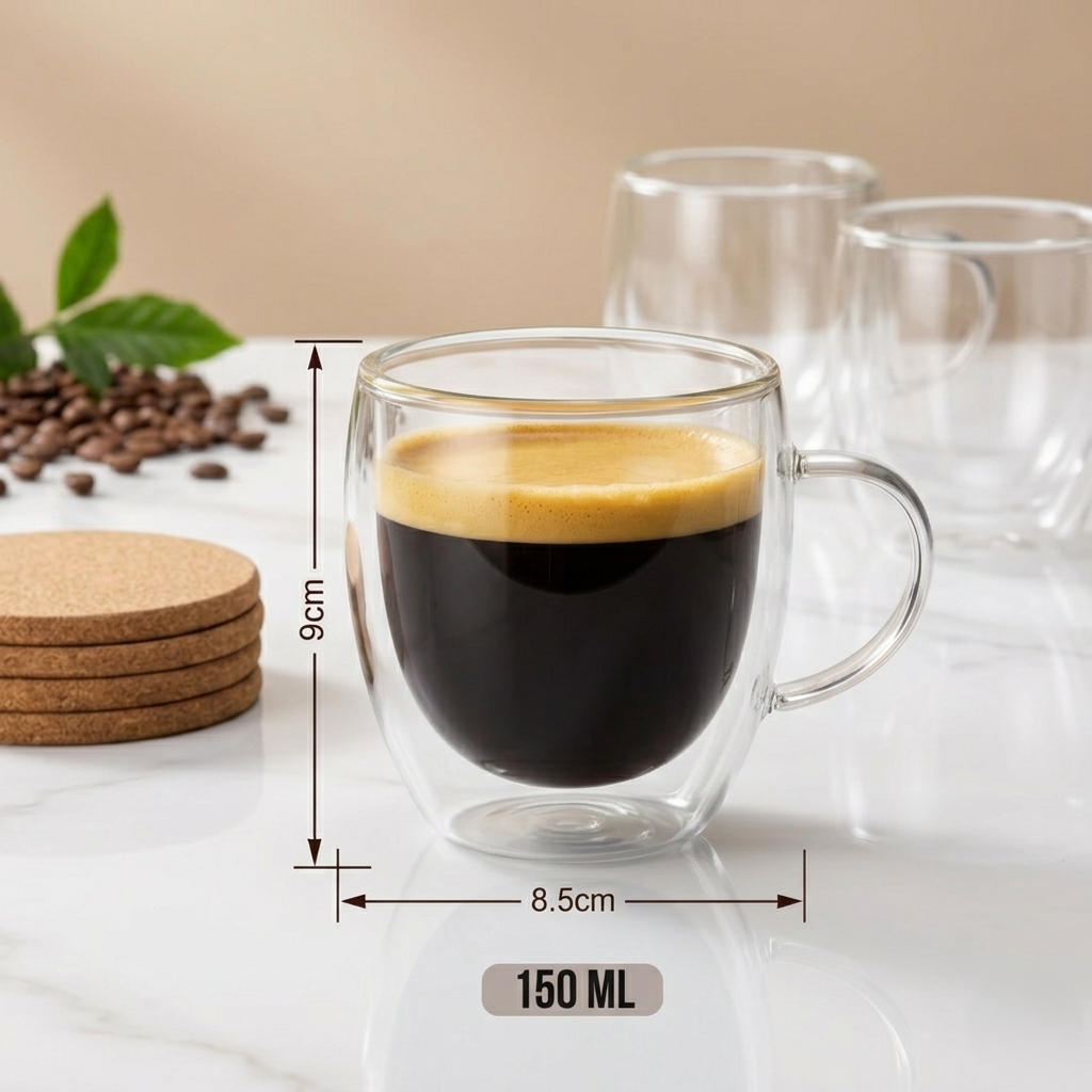 Pahare cu perete dublu din sticlă borosilicată 250 ml