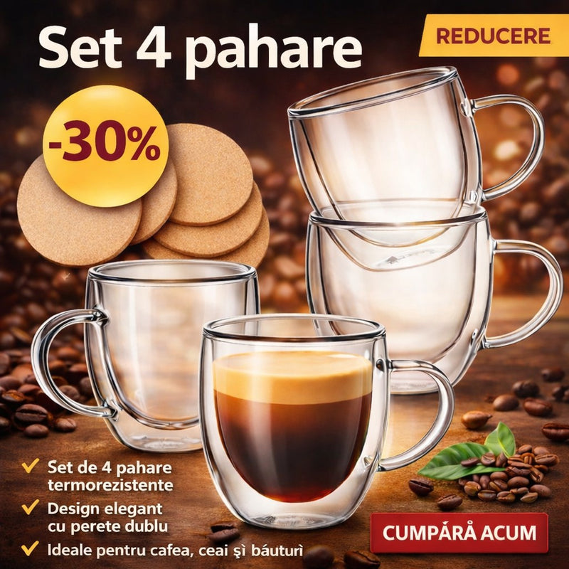 Pahare cu perete dublu din sticlă borosilicată 250 ml